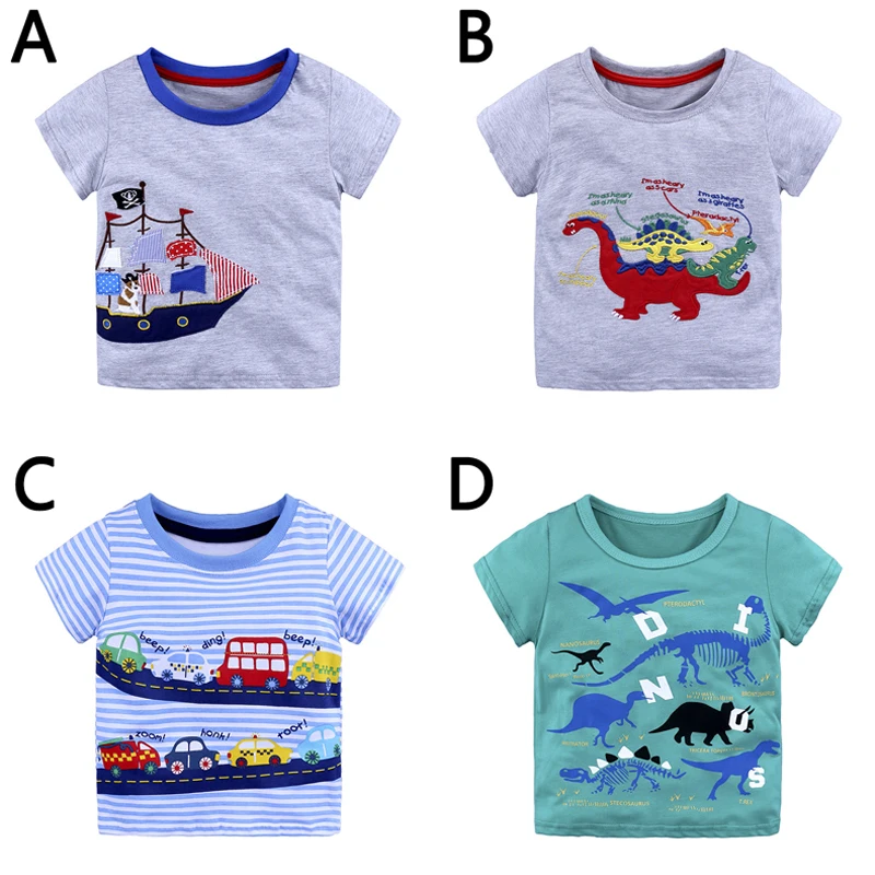 Cartoon Animal Print Baby Kids Boys Cotton Tops Short Sleeves T-shirt Summer