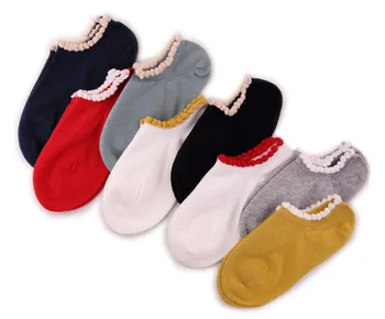 

Spring And Summer New Fashion Women's Boat Socks Colorful Ruffle Border Solid Socks Colleage Style Ankle Socks