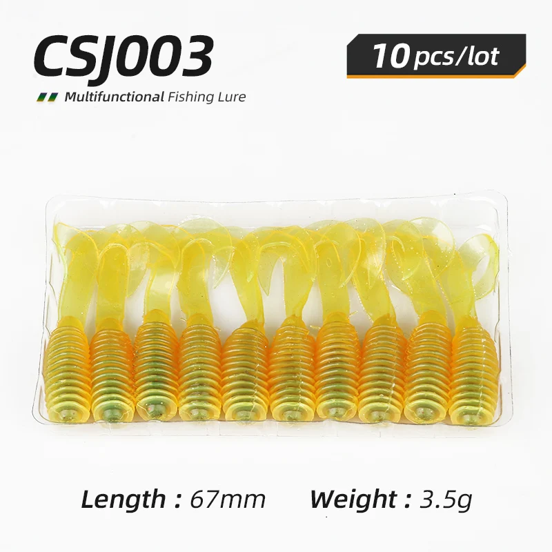 Iscas de Silicone Ardea Macio Isca 67mm 3.5g Sem-fim Wobblers Swimbait Curly Baitfishing Cauda Jigging Baixo Pesca Equipamento 10 Pçs 3 Ardea iscas de silicone macio isca 10