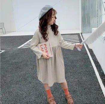 

3-12y girls clothing dress 2019 fall cotton Long sleeve pocket Children dresses fashion elegant Kids Dresses