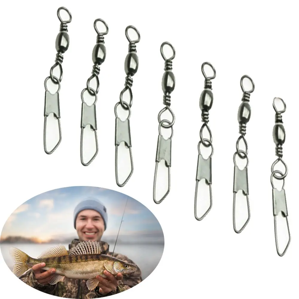 50Pcs Fishing Swivel Solid Rings Pin Line Lure Connector With Interlock  Snap Fishing Tackle