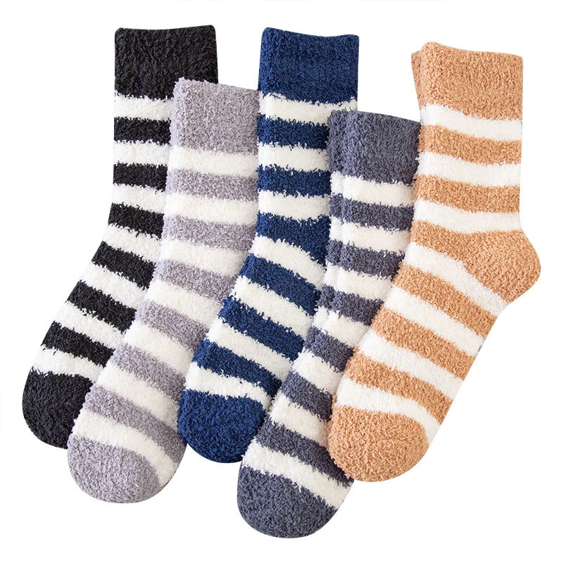 

Men Wool Socks Mid-Calf Striped Anklet Thickened Keep Warm Woollen Soft Tube Room Floor Socks Breathable Fashion Comfortable