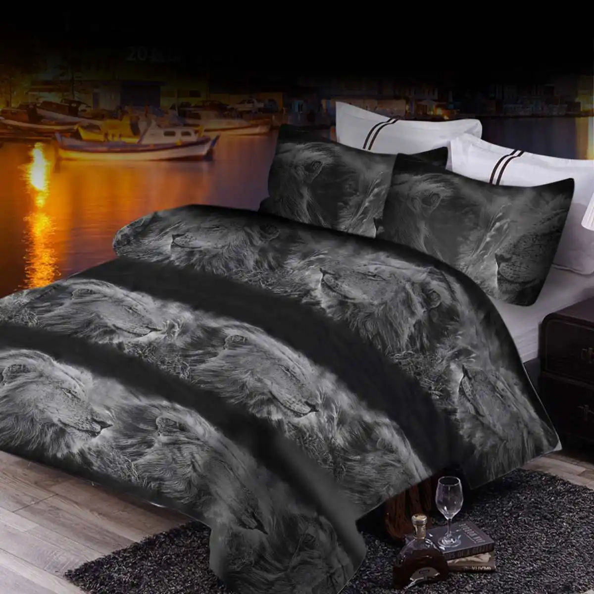 

Polyester Fiber Cover Cool lions Pattern Four Piece Bed Set 4pcs Bedding Set High Quality For Home 2.3x2.3m