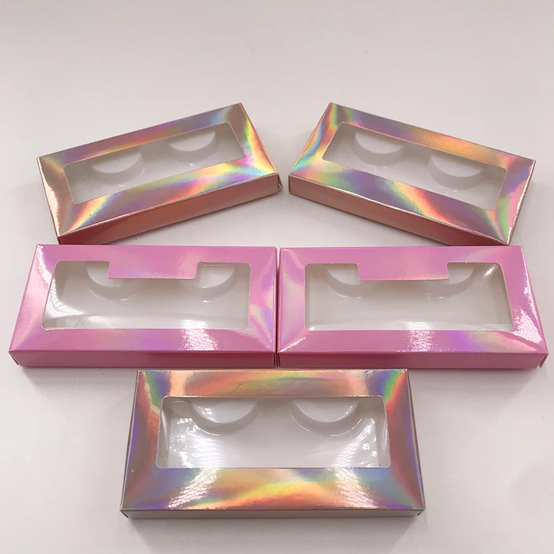 

Holographic Cases Custom Empty Eyelash Packaging with Your Own Brand Baby Pink Color Box without Eyelashes