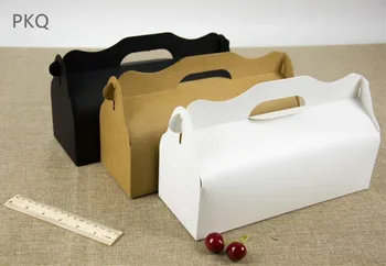 

Kraft paper Party Wedding Gift Box 10pcs Cake Chocolates Candy Packing Bag Stand Up Food storage box with handle 27.5x10.5x7.5cm