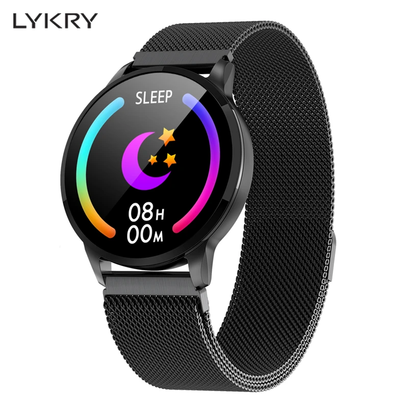 Vente LYKRY Sport montre intelligente pour hommes femmes avec IP67 étanche mince corps en métal Fitness Tracker moniteur de fréquence cardiaque horloge Smartwatch