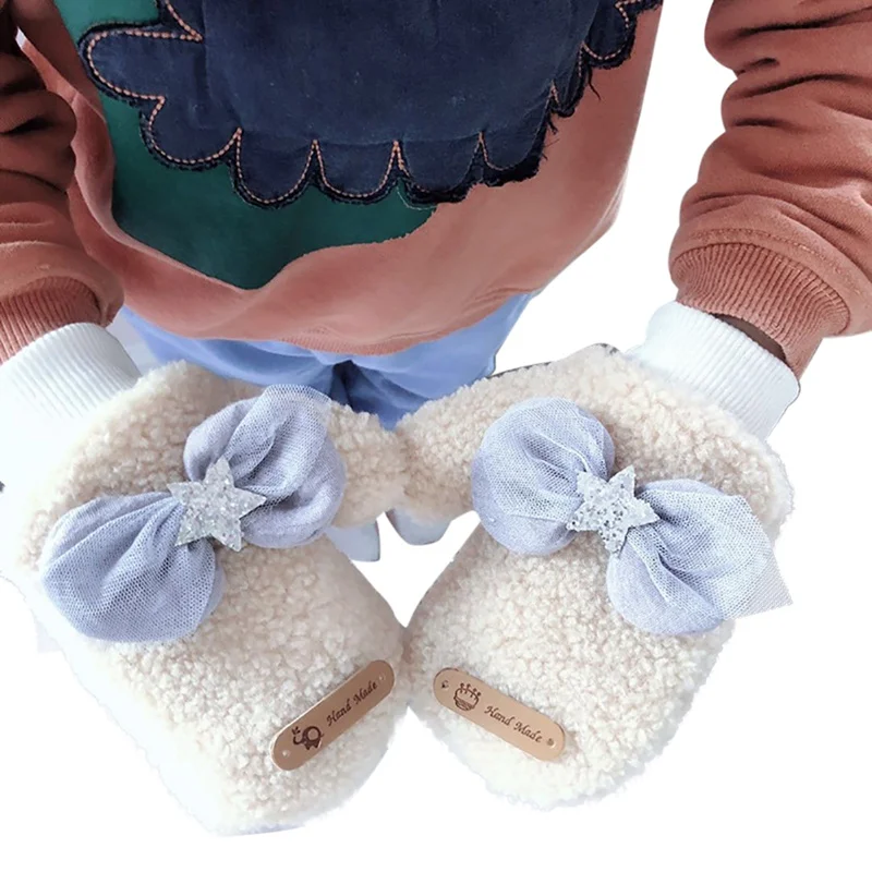 Перчатки для малышей, утепленные перчатки для мальчиков и девочек, зимние теплые вязаные варежки, перчатки с бантиком - Цвет: MI