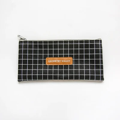 black grid flat Серый чехол для карандашей японский стиль ручка сумка Холст Kawaii Канцелярские инструменты Органайзер карандаш держатель кошелек; подарочная сумочка ручка чехол пакет с отделкой в горошек - Цвет: black grid flat