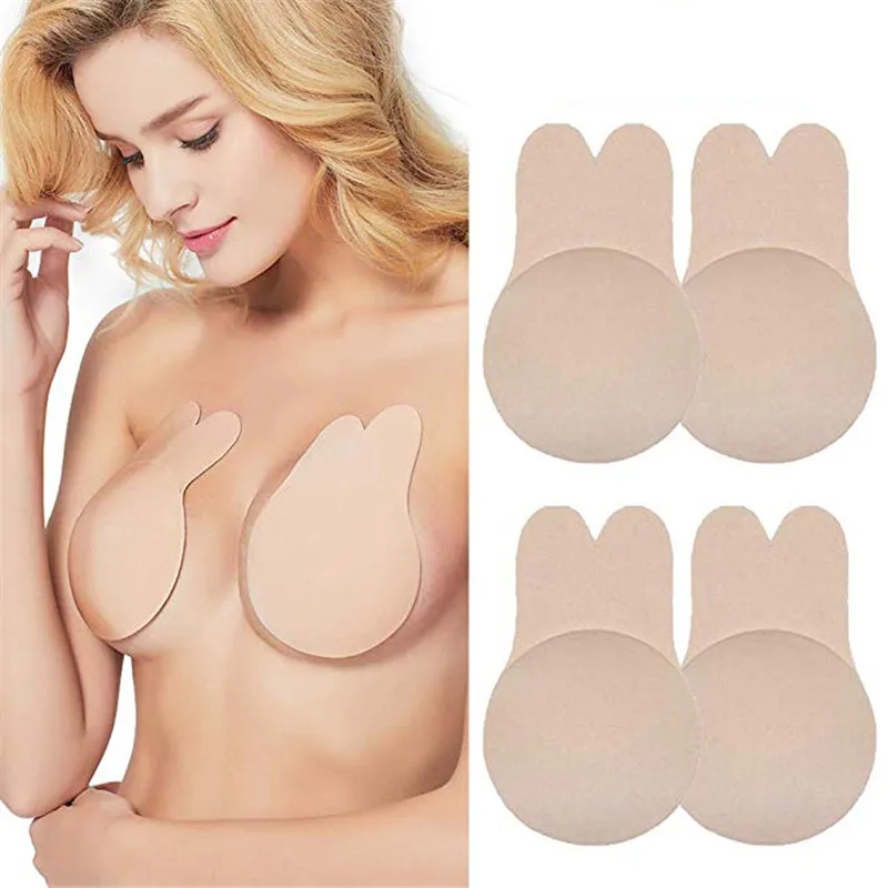 Invisible Reusable Women Breast Rabbit shape Lift Nipple Cover Adhesive Strapless Backless Stick on Bra Silicone Breast stickers