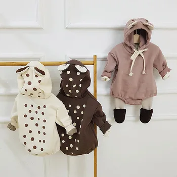 

New Lovely Cartoon Bear Toddler Baby Girl Bodysuit Thicken Fleece Newborn Baby Winter Clothes