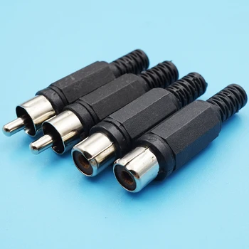 

100Pcs/lot Nickel Plated RCA Lotus Connector Soldering Female Male Plug AV Stereo Audio Connector Jack Wiring Plug Black
