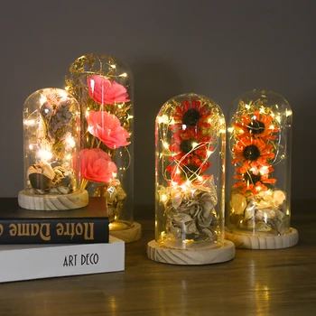 

Free Shipping Different Size Log Base Glass Dome Vase with Lighting Wire Glass Cover Gift Home Wedding Decoration