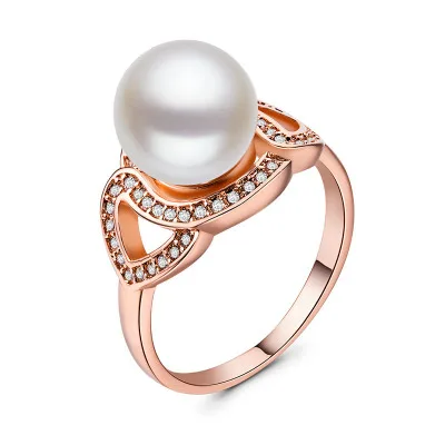 Huitan Romantic Simulated Pearl Rings For Women Luxury Wedding Anniversary Accessories Engagement Rings For Female Wholesale - Image 2