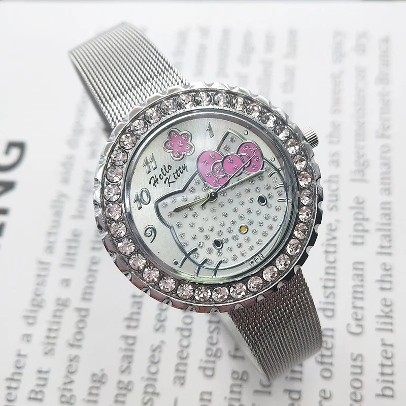 Модные милые детские часы hello kitty с героями мультфильмов со стальным ремешком и