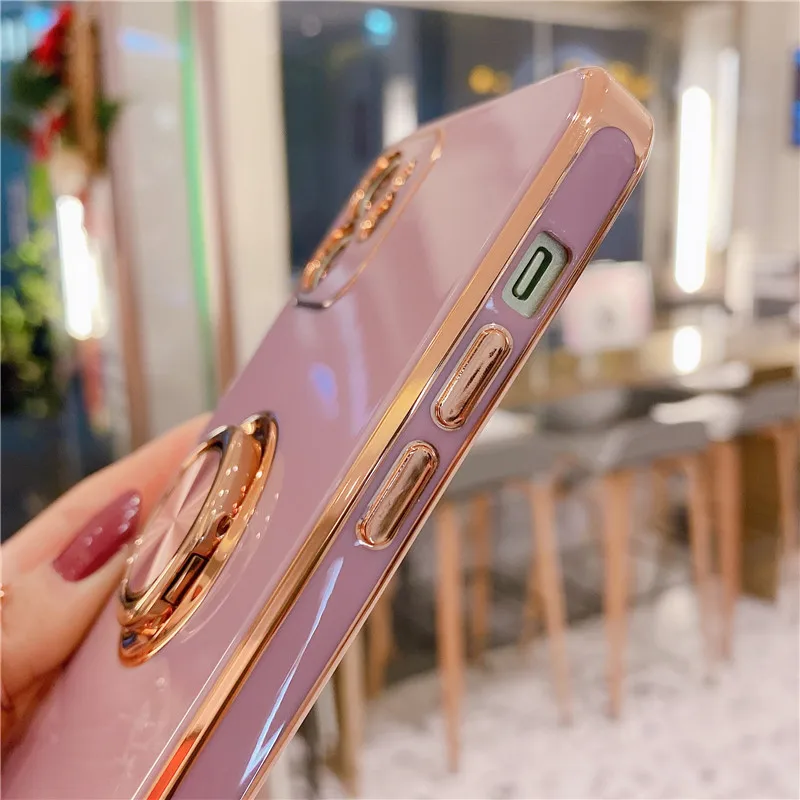 Soft Plating Ring Holder Phone Case For iPhone 12 11 Pro Max 12Mini XS Max XR X 7 8 Plus SE 2 12Pro 13 11 Shockproof Stand Cover phone cases for iphone 11 Pro Max 
