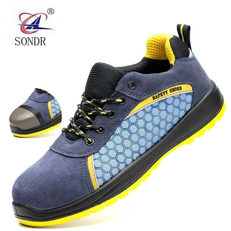 

2020 NewSafety Shoes Men's Outdoor Suede Steel Toe Cap Plus Size Shoe mesh Men Puncture Proof Construction Boots Sneakers