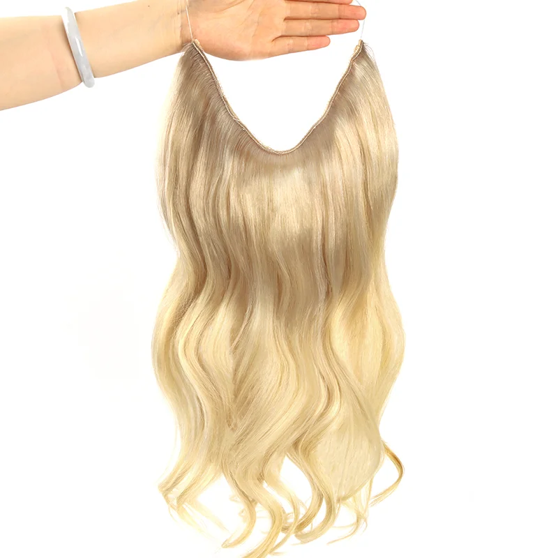 Extensiones de cabello humano Remy de Halo Invisible, alambre de pelo Natural Balayage, línea de pescado, pescado Remy, una pieza con 4 Clips