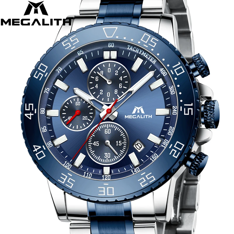 Relogio Masculino 2021 MEGALITH luruxy кварцевые часы для мужчин с полностью стальным ремешком
