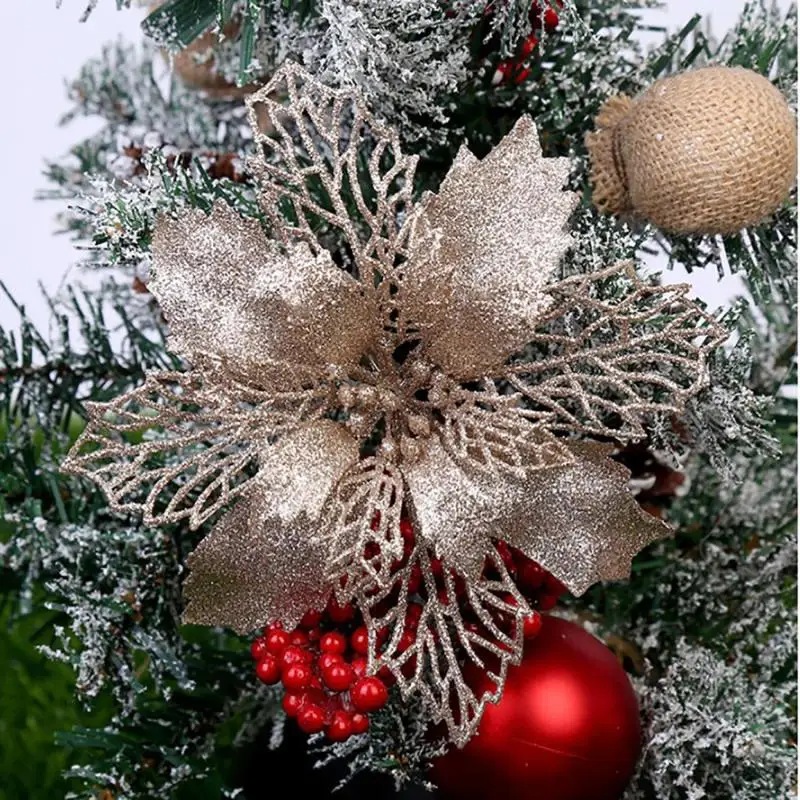 10X Christmas Tree Glitter Flower Xmas Tree Decor Hanging Wedding Party Ornament 