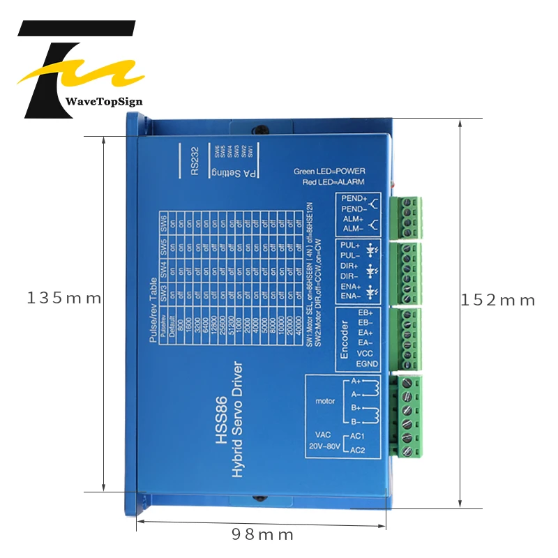 WaveTopSign Nema34 86HS78-4004 2 фазы шаг угол 1,8 гибридный шаговый двигатель Номинальный ток 4А Длина двигателя 78 мм