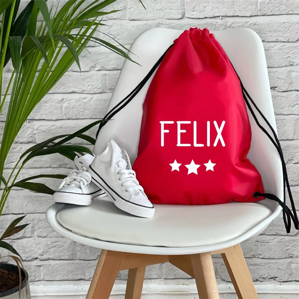 Personalized White Text With Star PE Swimming Bag Custom Your Name Kids School Sport Bag Childrens Waterproof Drawstring Bag 3