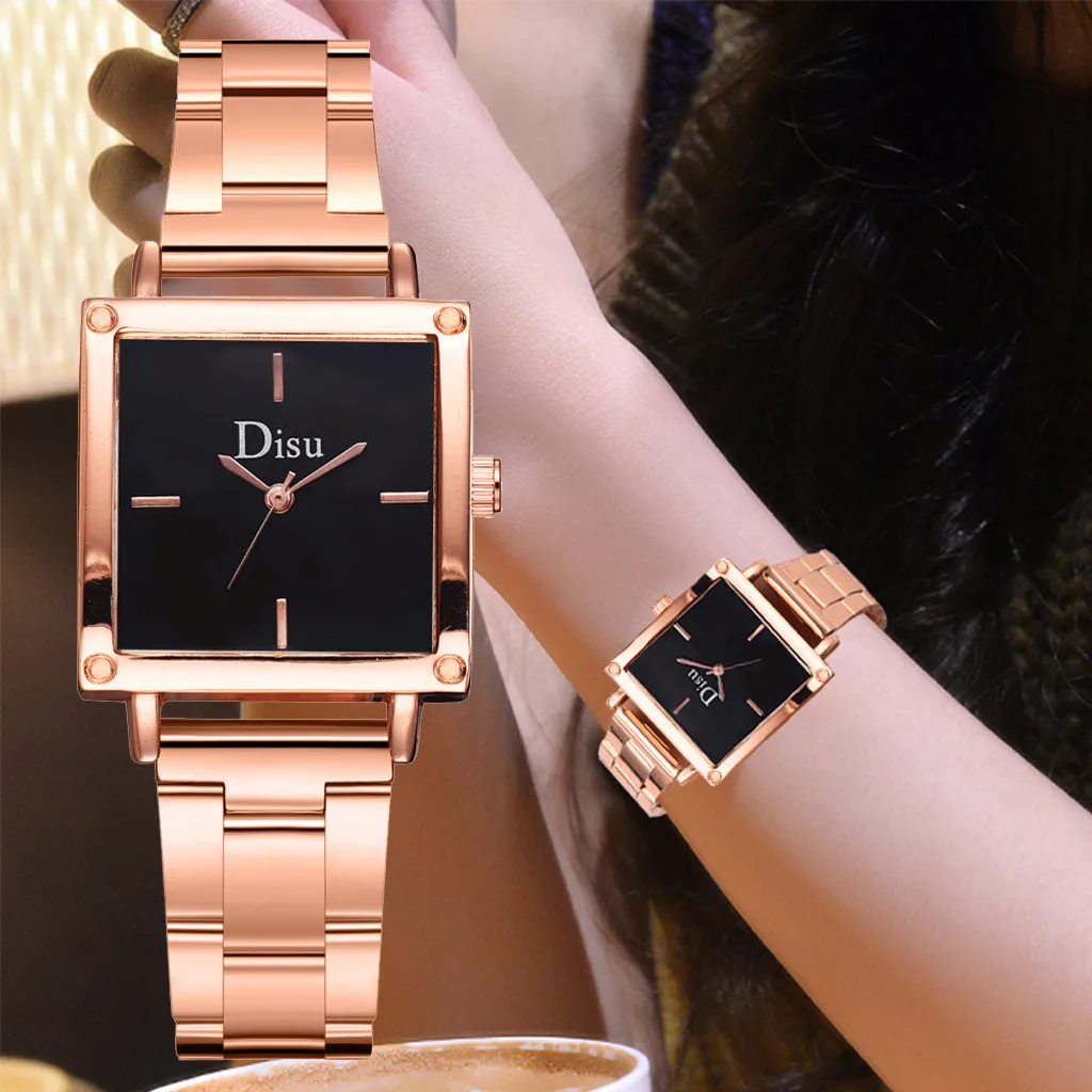 

High Quality Disu Fashion Quartz Watch Square Dial Steel Strip High Quality Watch for Women Wristwatch Clock Gift Dropship#8