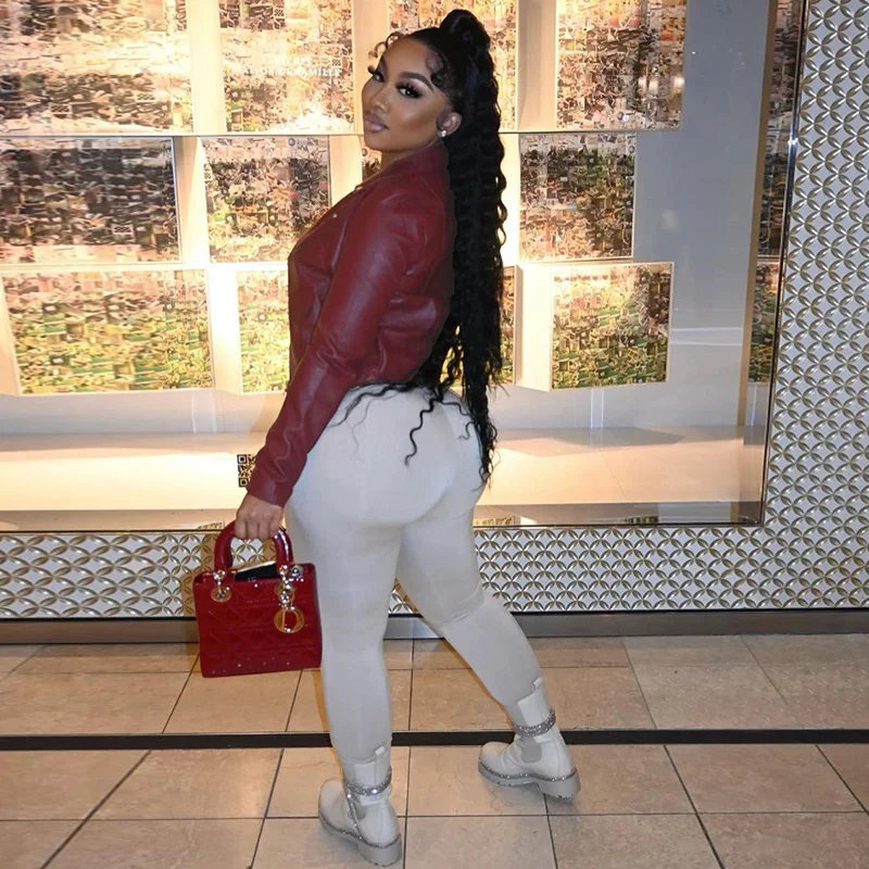 Women PU Faux Leather Casual Jacket Moto & Biker Style Turn Down Collar Full Sleeve Coats Streetwear Female Zipper Up Outerwears