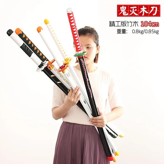 104cm Demon Slayer Sword Cos Agatsuma Zenitsu Hashibira Inosuke Nichirin Blade Wooden Sword Anime Weapon Model Toys For Children 3