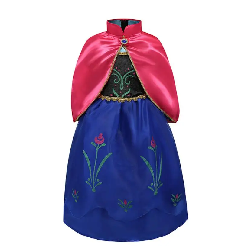 dress only Платье принцессы Анны и Эльзы для девочек; карнавальный костюм; детское платье принцессы с цветочным принтом; нарядное платье с накидкой; подарок на Хэллоуин - Цвет: dress only