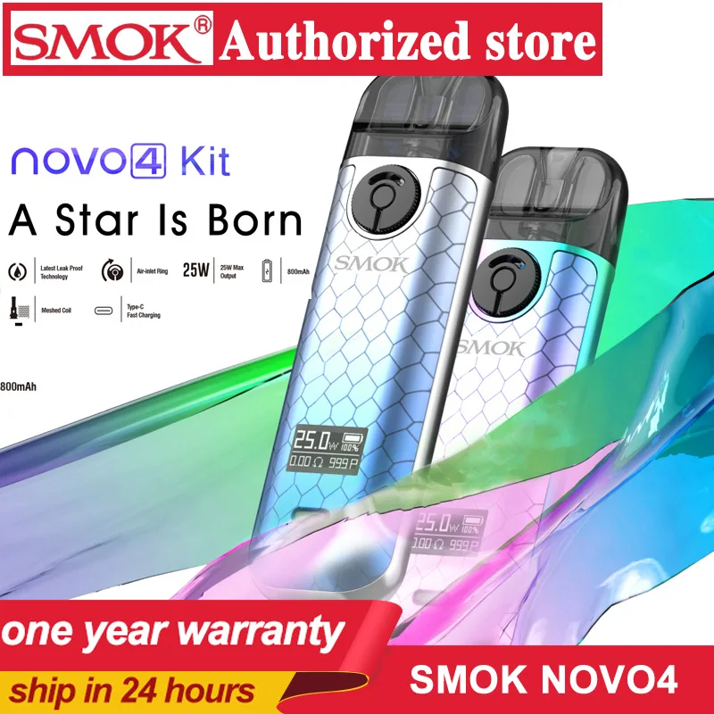Nuevo humo NOVO 4 Pod Kit 2ml 25 ml W 800mAh construido en la batería de tipo-C de carga rápida E-cigarrillo vaporizador VW Sistema de vaina de Vape Mod Kit