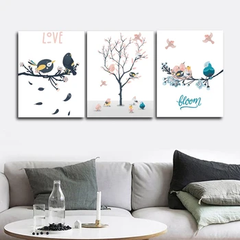 

Cartoon Birds Wall Pictures Poster Print Canvas Painting Calligraphy Decorative for Living Room Bedroom Home Decor Frameless