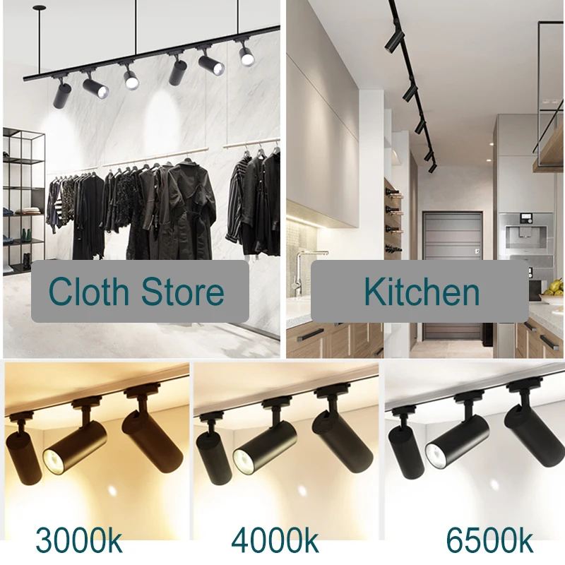 Set Spot Led Track Light 220v Ceiling Spot Light Wall Lamps 12/20/30/40W for Home Kitchen Store Stripe Lighting Spotlight Rail 3