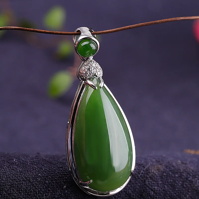Простые Модные кулоны jade Jasper из драгоценных камней зеленого цвета для женщин, ожерелья для вечернего платья без цепочек, серебряные ювелирные изделия 925 пробы P1142