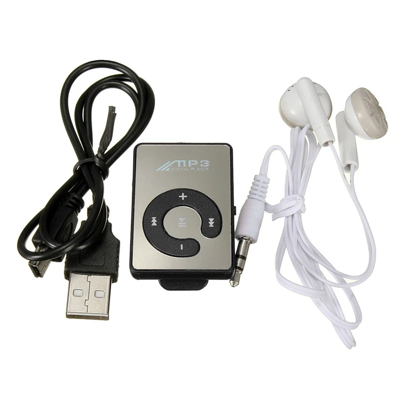 2 Pcs Mini Music MP3 Player with USB Cable with Headphones, Black& Blue
