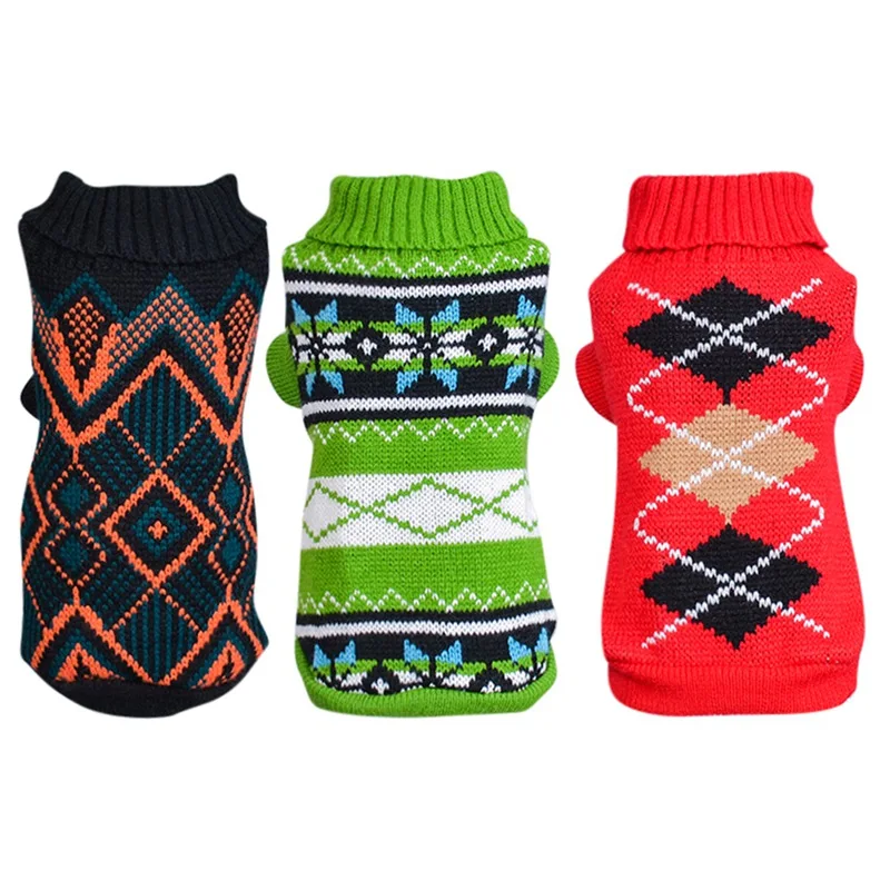 Вязаный свитер для домашних животных; теплый костюм для собак; сезон осень-зима; плотный свитер в клетку для собак; свитер со щенком; джемпер; одежда