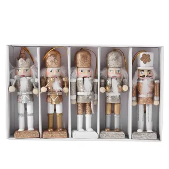 

1 Set Christmas Wooden Doll Decor Christmas Nutcracker Doll Pendant Creative Glittering Powder Doll Ornament for Party Store