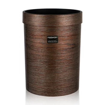 

Imitation Wood Grain Waste Bin Plastic Kitchen Trash Bin Bathroom Living Room Trash Can