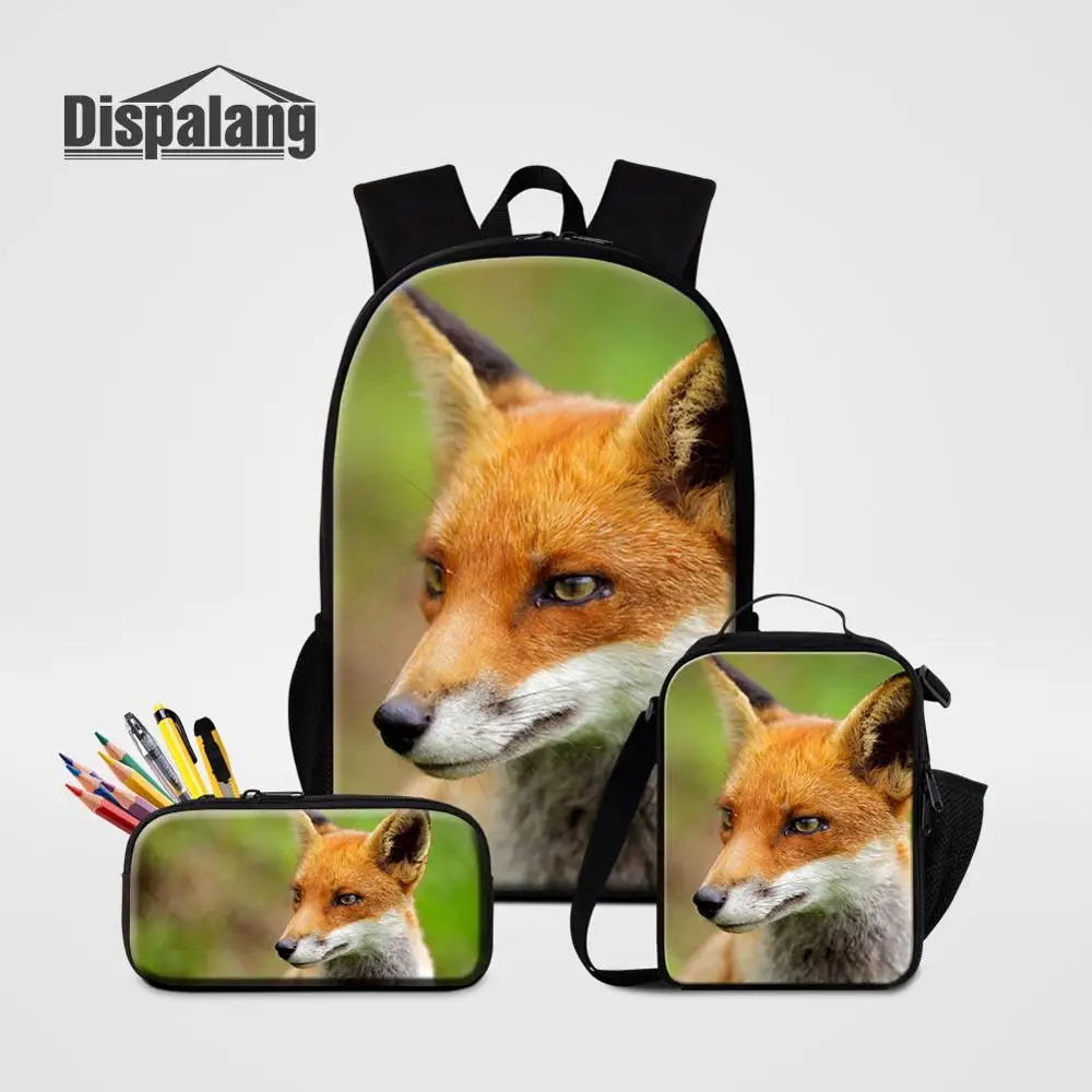3 PCS Set01 Школьные сумки с принтом животных лисы для студентов, Детские рюкзаки, большой рюкзак для школьников, крутой рюкзак для мальчиков, мужской повседневный рюкзак Mochila - Цвет: 3 PCS Set01