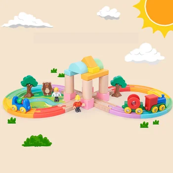 

DIY Wooden Train Track Toy 8-shaped Building Blocks Wooden Railway Car Rainbow Track Train Children's Early Education Toys