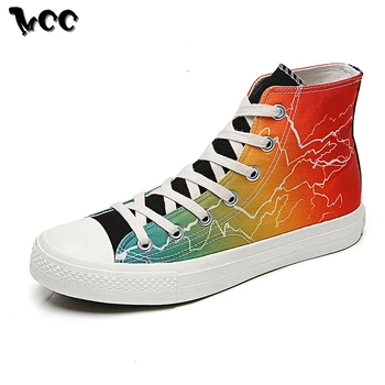 

Men High Tops Lace-up Canvas Shoes Colorful Design Men Casual Shoes with Platform Nonslip Sneakers Stylish Adult Male Footwear