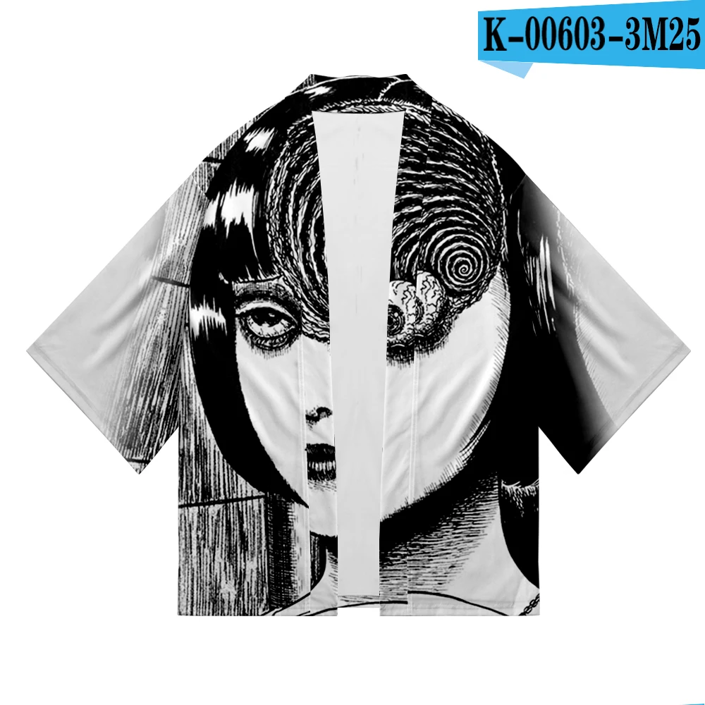 Модное кимоно для отдыха в стиле хип-хоп junji ito с 3D принтом, летнее женское/Мужское повседневное крутое уличное кимоно с коротким рукавом - Цвет: Черный