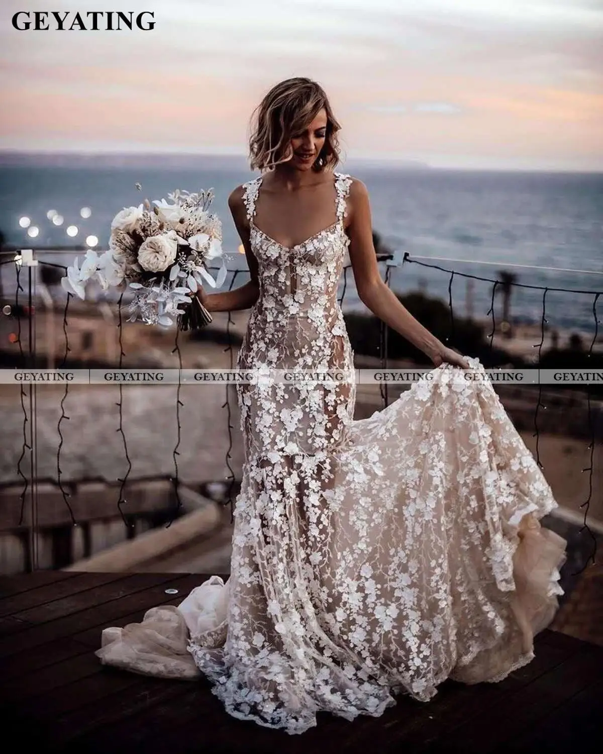 3d applique wedding dress