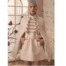 Для женщин полушерстяные пальто Винтаж зимняя обувь с украшением в виде кристаллов со страусиными перьями бисером белый длинный плащ пальто с поясом