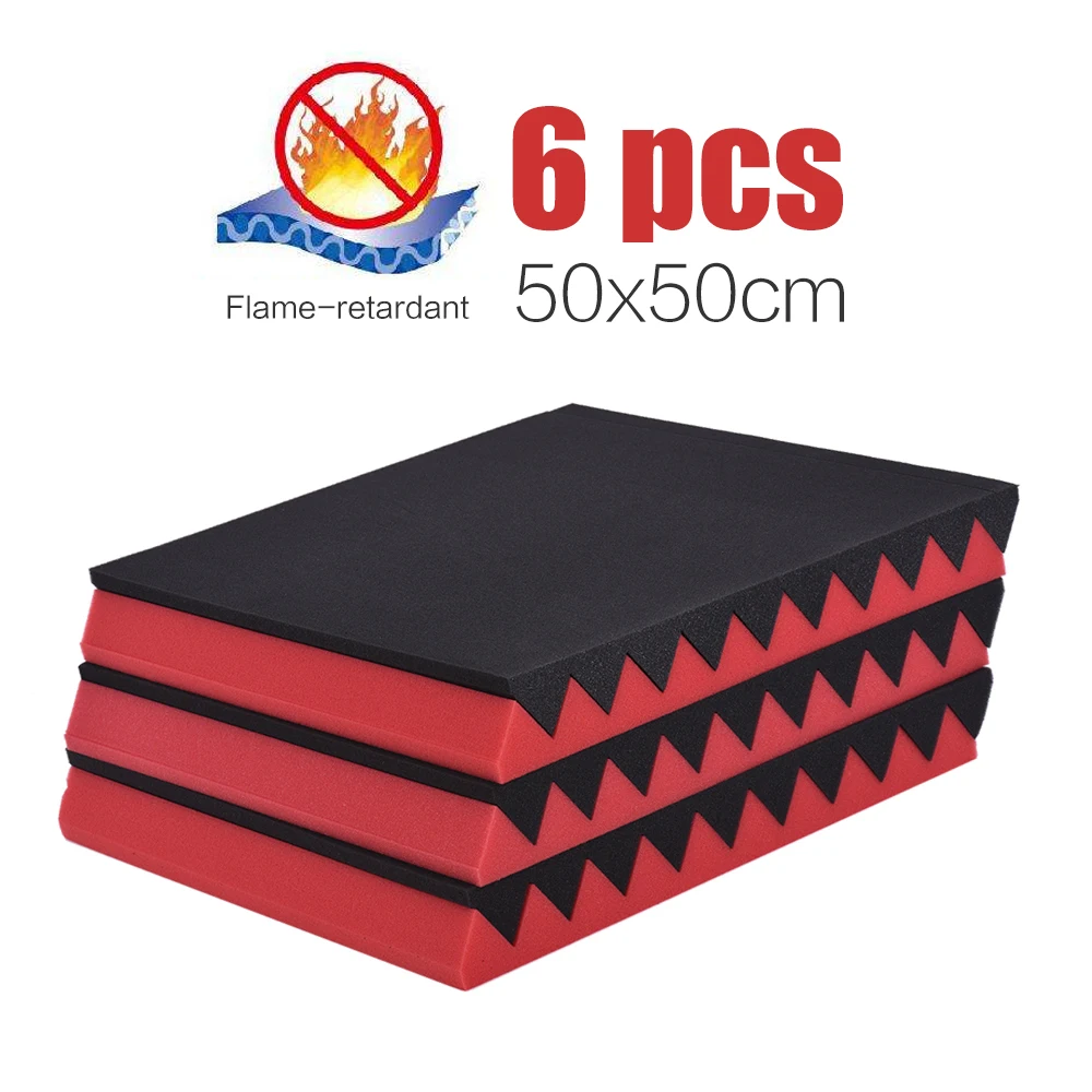 

6 Pack High Density 50 * 50cm Studio Acoustic Foams Flame-retardant Sponge Panel Tiles Absorption Sound Insulation Triangle Foam