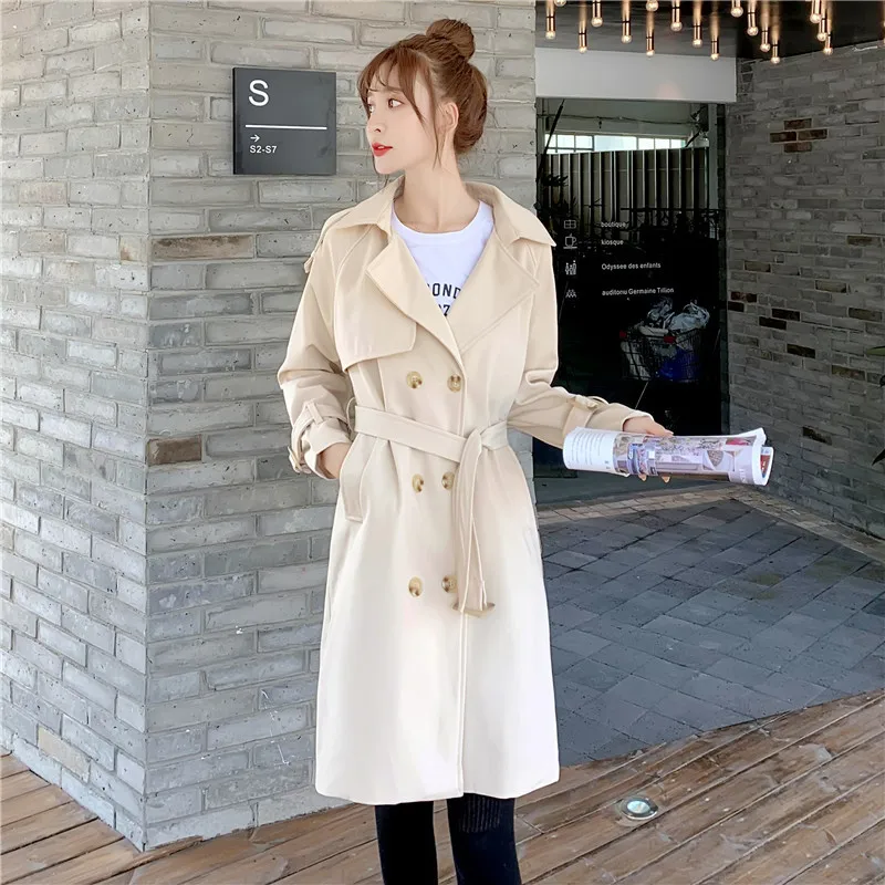 

2019 Autumn And Winter New Style WOMEN'S Dress Korean-style Slimming Mid-length Double Breasted Gharibi Trench Coat Elegant Fash