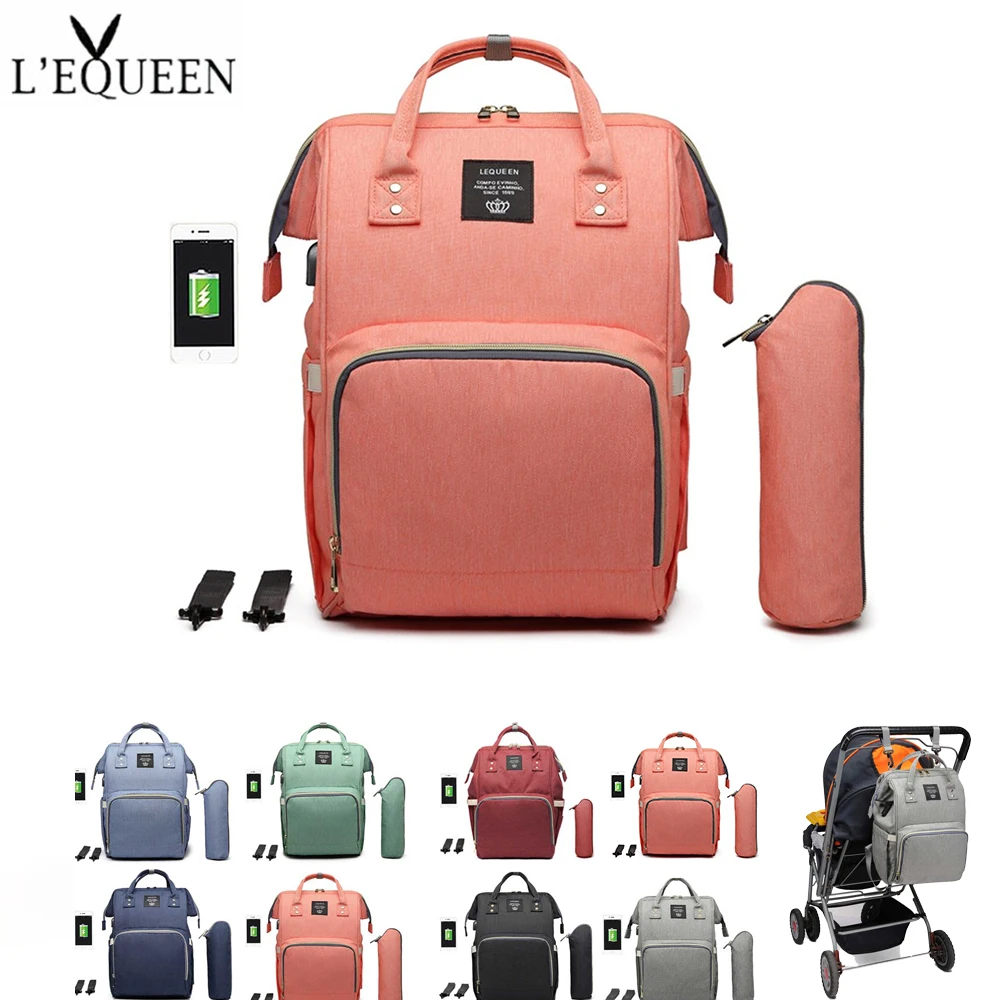 

LEQUEEN With USB 17 Color Waterproof Wet Bag Diaper Bag Mummy Diaper Backpack Baby Bag Mummy Diaper Backpack for Mom Stroller