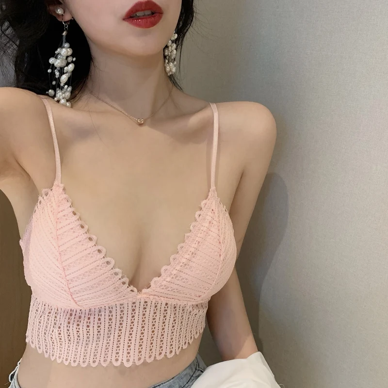 Девушки сексуальные прозрачные кружевные короткие майки топы с подушечками Для женщин сексуальное нижнее белье с глубоким v-образным вырезом подкладка Майки Топы для женщин