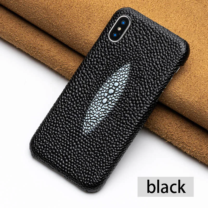 Black Роскошный чехол для телефона из воловьей кожи для iPhone 6, 6s, 7, 8 Plus, 11 Pro, X, Xr, Xs Max, чехол с жемчужной текстурой рыбы для 6 p, 6s, p, 7, p, 8 p, чехол - Цвет: Black