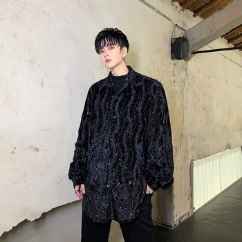 

UYUK2019 Autumn And Winter New Trend Casual Loose Hand-painted Water Ripple Square Collar Irregular Jacket Male Shirts