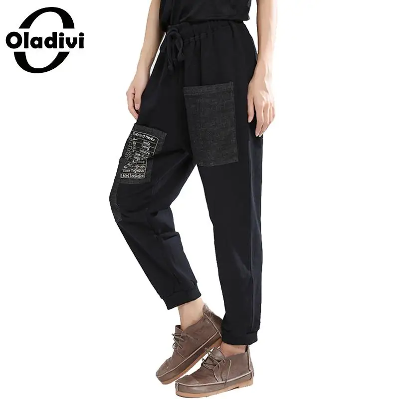 

Oladivi Autumn Harem Pants Fashion Letter Print Trousers Plus Size Capris Vintage Ladies Casual Pantalones Ankle Length Trousers
